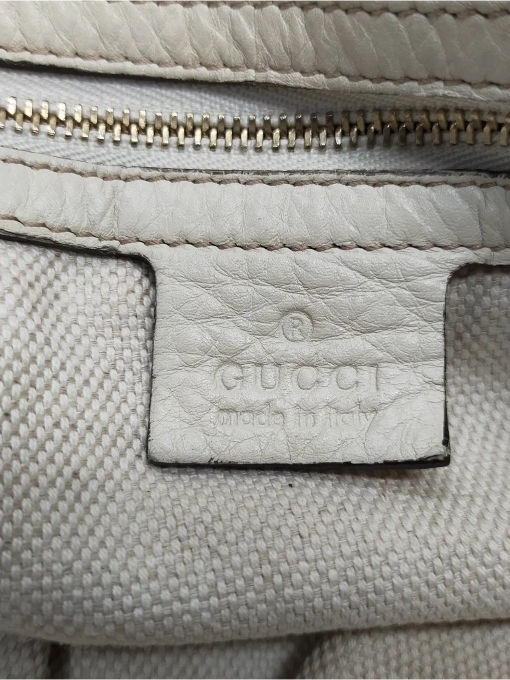 Gucci Cream Leather Tote with Signature Double G and Tassel